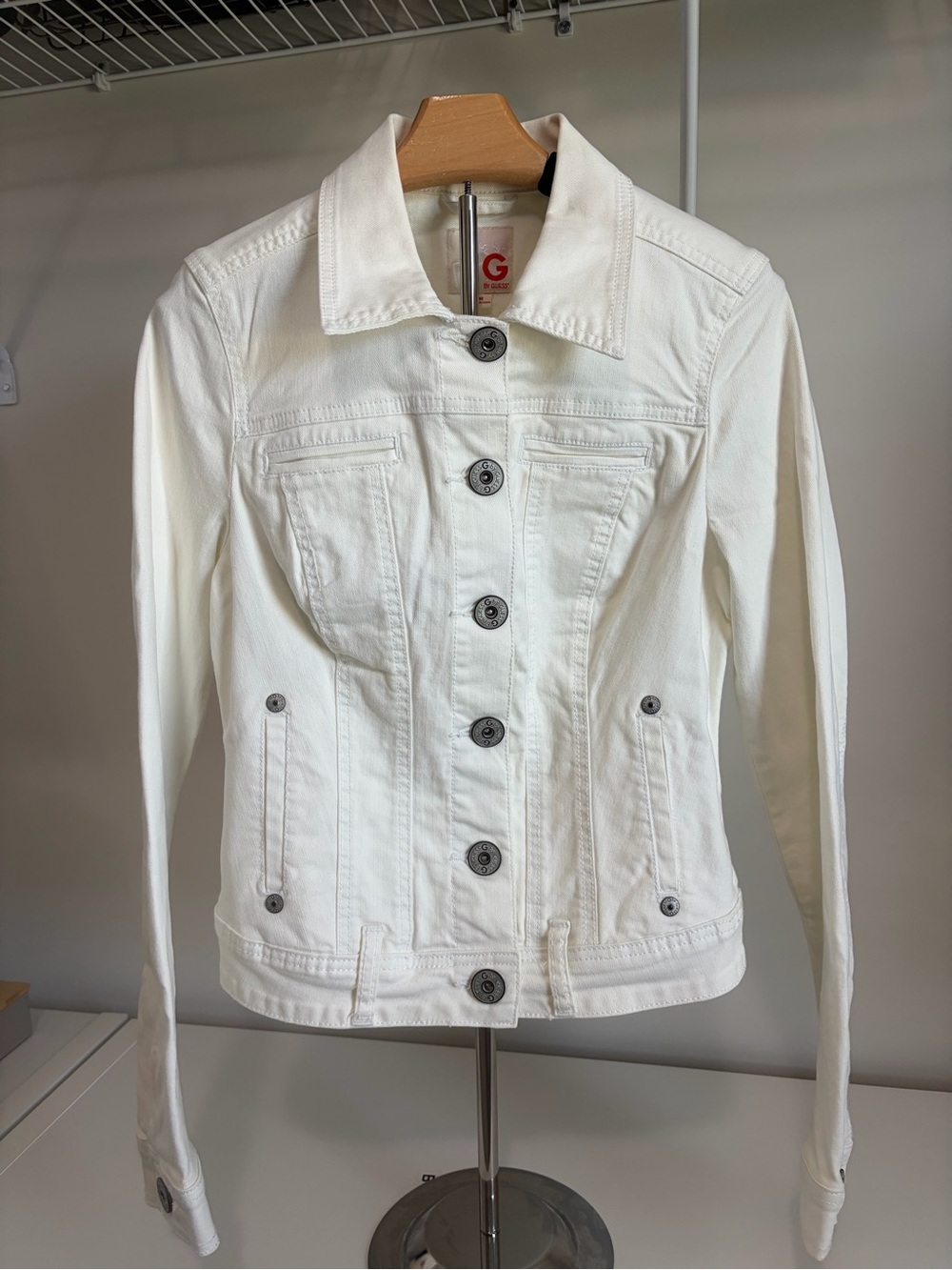 G by Guess White Denim Jacket with Contrast Buttons